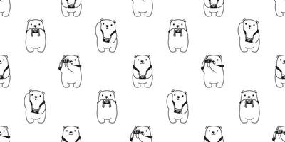 Bear seamless pattern vector polar bear camera scarf isolated repeat wallpaper tile background cartoon doodle illustration white design