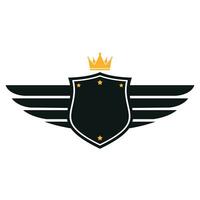 Shield logo illustration with wings and crown vector