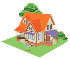 child playing ball in home garden vector