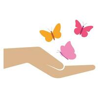 Illustration of a woman's hand with colorful butterflies vector