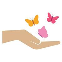 Illustration of a woman's hand with colorful butterflies vector