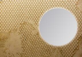 round mirror on wooden background photo