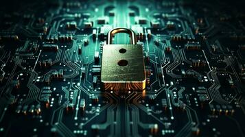 security lock symbol on computer circuit board Generative AI photo