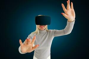 Woman using the virtual reality headset photo