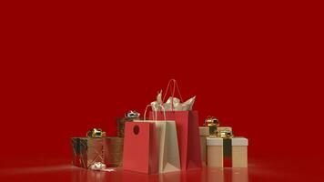 The gift box and shopping bag for marketing or sale concept 3d rendering photo