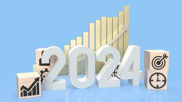 The 2024 Number and icon Business on wood cube 3d rendering photo