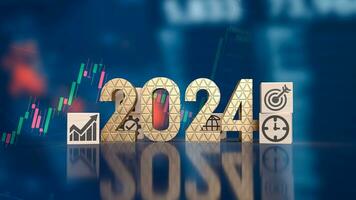 The 2024 Number and icon Business on wood cube 3d rendering photo