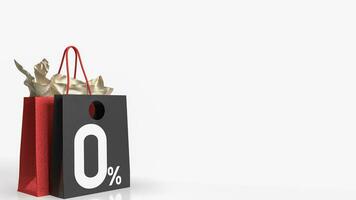 The shopping bag and zero percent for free tax or promotion concept 3d rendering photo