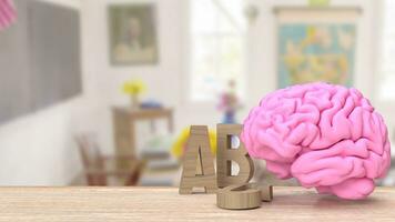 el alfabeto y cerebro para educación o ciencia concepto 3d representación foto