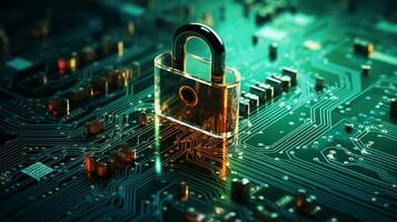 security lock symbol on computer circuit board Generative AI photo