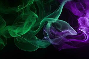 Modern background with smoke effect, mixing colors, purple and green. Generative AI photo