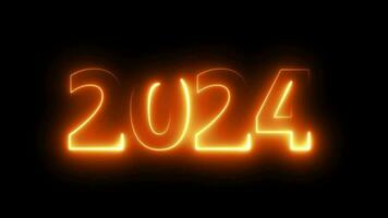 Neu Jahr 2024 glühend Neon- Licht Animation video