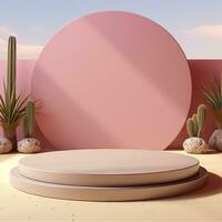 Empty minimalistic podium, stage, stand, pedestal for goods. Generative AI photo