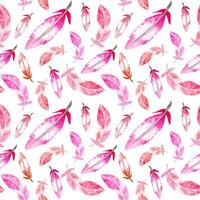 Watorcolor seamless pattern of pink feathers. Generative AI photo