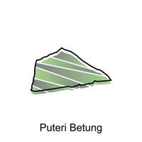 Puteri Betung map City. vector map of province Aceh capital Country colorful design, illustration design template on white background