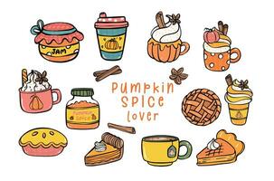 Pumpkin Spice Drink Collection Cartoon Doodles vector