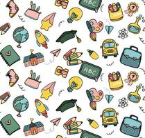 School Stationery Supplies Collection pattern seamless background. Cute Doodle Art back to school vector