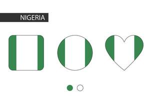 Nigeria 3 shapes square, circle, heart with city flag. Isolated on white background. vector
