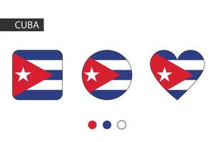 Cuba 3 shapes square, circle, heart with city flag. Isolated on white background. vector