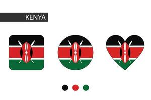 Kenya 3 shapes square, circle, heart with city flag. Isolated on white background. vector