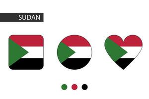 Sudan 3 shapes square, circle, heart with city flag. Isolated on white background. vector