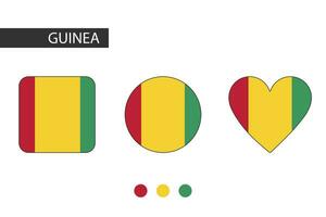 Guinea 3 shapes square, circle, heart with city flag. Isolated on white background. vector