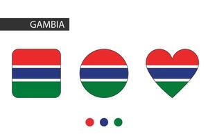 Gambia 3 shapes square, circle, heart with city flag. Isolated on white background. vector