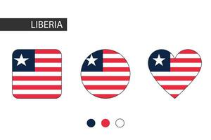 Liberia 3 shapes square, circle, heart with city flag. Isolated on white background. vector