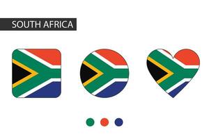 South Africa 3 shapes square, circle, heart with city flag. Isolated on white background. vector