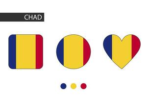 Chad 3 shapes square, circle, heart with city flag. Isolated on white background. vector