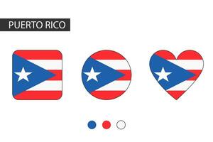 Puerto Rico 3 shapes square, circle, heart with city flag. Isolated on white background. vector