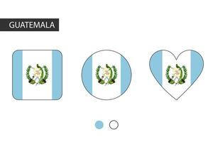 Guatemala 3 shapes square, circle, heart with city flag. Isolated on white background. vector