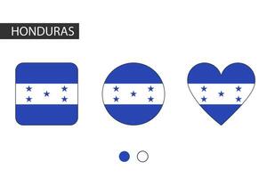 Honduras 3 shapes square, circle, heart with city flag. Isolated on white background. vector