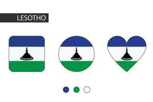 Lesotho 3 shapes square, circle, heart with city flag. Isolated on white background. vector