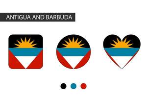 antigua y barbuda 3 formas cuadrado, círculo, corazón con ciudad bandera. aislado en blanco antecedentes. vector