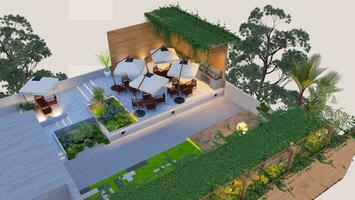 City Retreat Designing a Rooftop Lounge with Chic Furniture and Relaxing Vibes 3D rendering photo