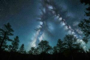 Night view of nature mountain with the Milky Way. AI Generative Pro Photo