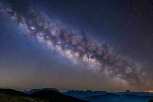 Night view of nature mountain with the Milky Way. AI Generative Pro Photo