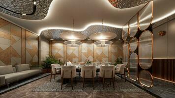 Tables capes of Delight Setting the Stage for Beautiful Restaurant Dining 3D rendering photo