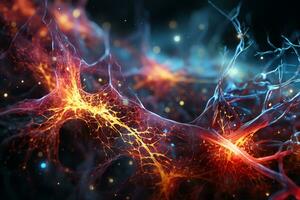 Nerve fibers. Brain. Science and medical illustration. Generate AI photo