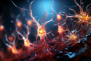 Nerve fibers. Brain. Science and medical illustration. Generate AI photo