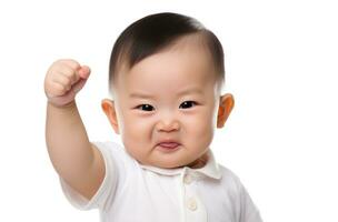 Baby portrait photo with funny gesture and facial expression