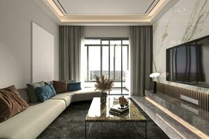 Lofty Goals Transforming Your Living Room Interior with Industrial Style and 3D Render photo