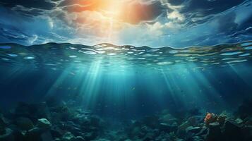 underwater scene with bubbles scene with sun rays Generate AI photo