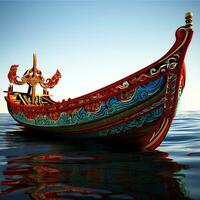 tradicional tailandés barco en el playa generar ai foto