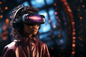 VR glasses technology changes working life in the future world. Generate AI photo