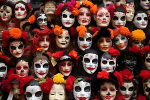 Death masks in Mexican holiday Dia de los Muertos photo