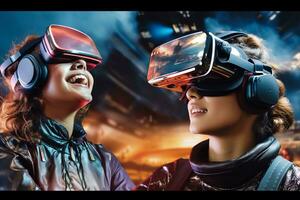 VR glasses technology changes working life in the future world. Generate AI photo