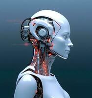 Futuristic female robot with artificial intelligence. photo