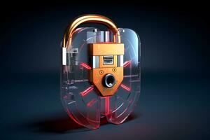 Futuristic lock. Concept of data security, cybersecurity, cyber defense, etc. photo